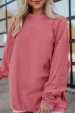 Ribbed Round Neck Drop Shoulder Sweatshirt - Ladyez