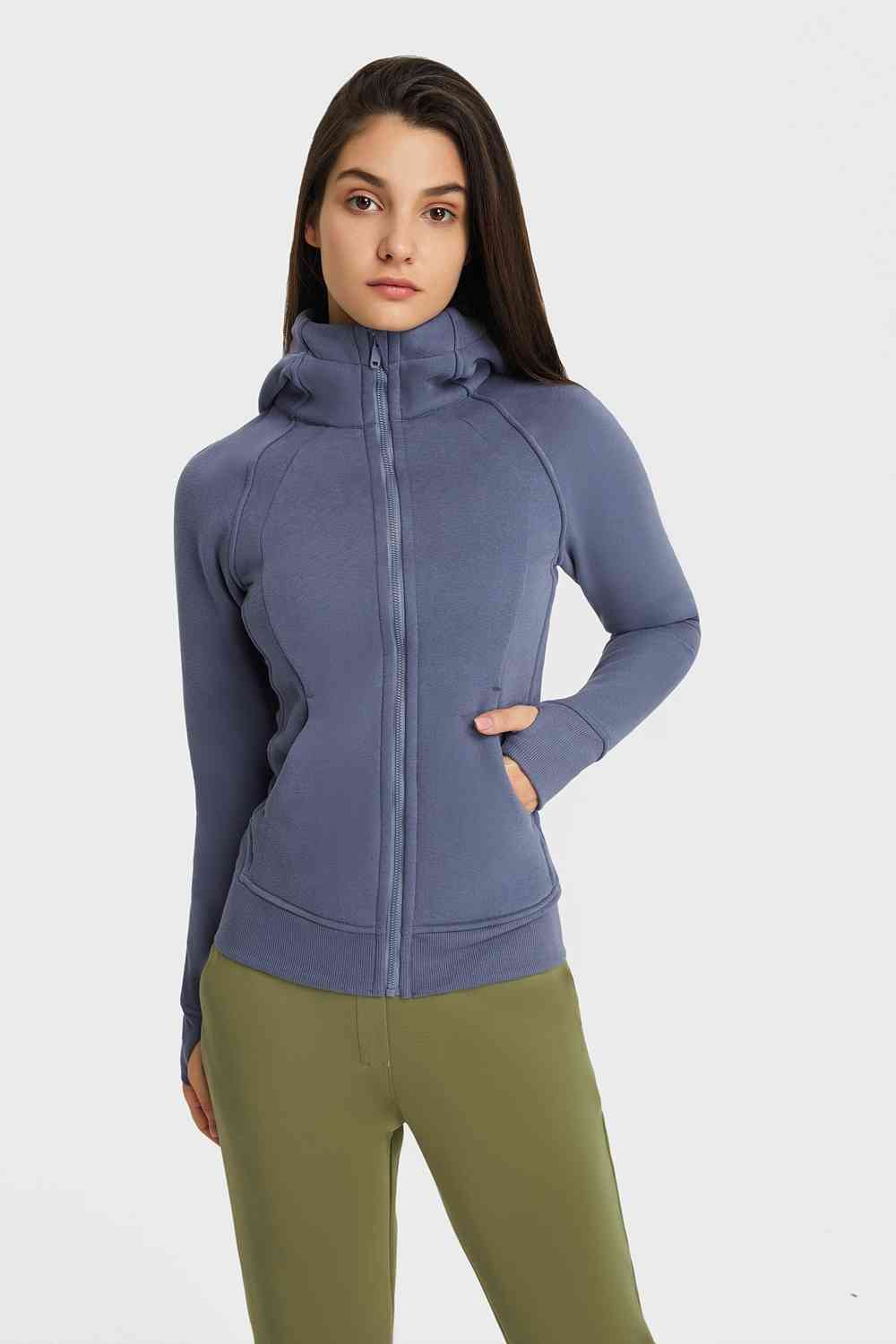 Zip Up Seam Detail Hooded Sports Jacket - Ladyez