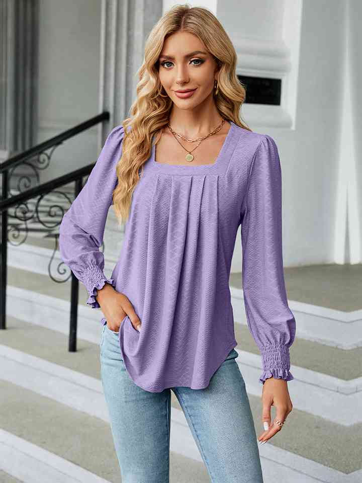 Square Neck Puff Sleeve Blouse - Ladyez