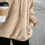 Quarter-Zip Drawstring Teddy Hoodie - Ladyez