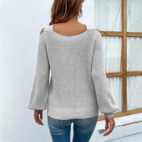Crisscross Cold-Shoulder Sweater - Ladyez