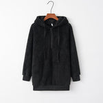 Quarter-Zip Drawstring Teddy Hoodie - Ladyez