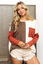 BiBi Color Block Brushed Checker Top - Ladyez