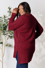 Basic Bae Full Size Ribbed Round Neck Long Sleeve Slit Top - Ladyez