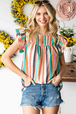 Multicolored Stripe Flutter Sleeve Blouse - Ladyez