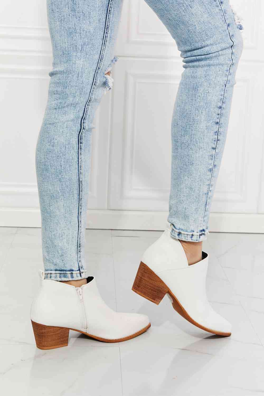 MMShoes Trust Yourself Embroidered Crossover Cowboy Bootie in White - Ladyez