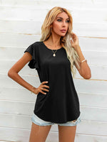 Round Neck Butterfly Sleeve Top - Ladyez