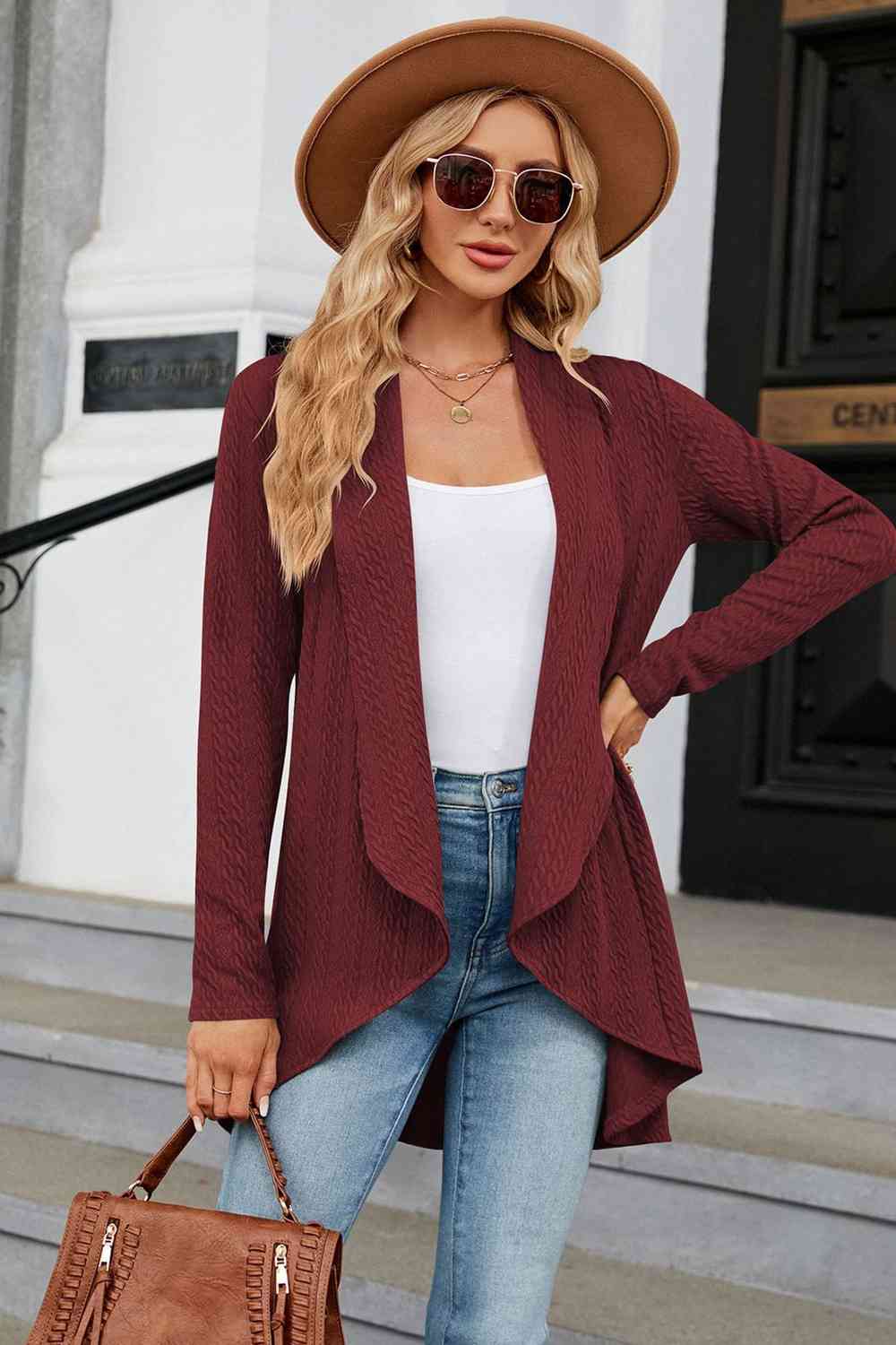Open Front Long Sleeve Cardigan - Ladyez