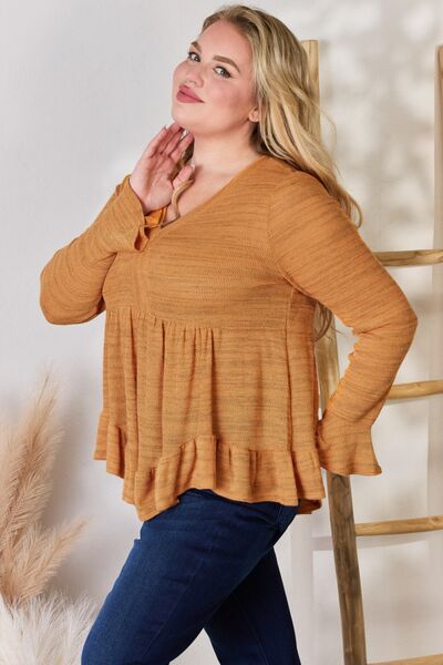 Hailey & Co Full Size V-Neck Flounce Sleeve Blouse - Ladyez