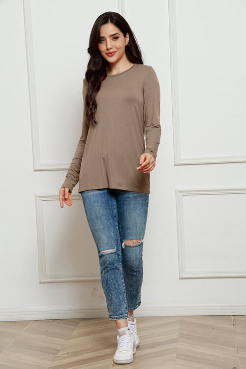 Basic Bae Full Size Round Neck Long Sleeve Top - Ladyez