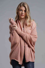 Double Take Dolman Sleeve Open Front Ribbed Trim Longline Cardigan - Ladyez