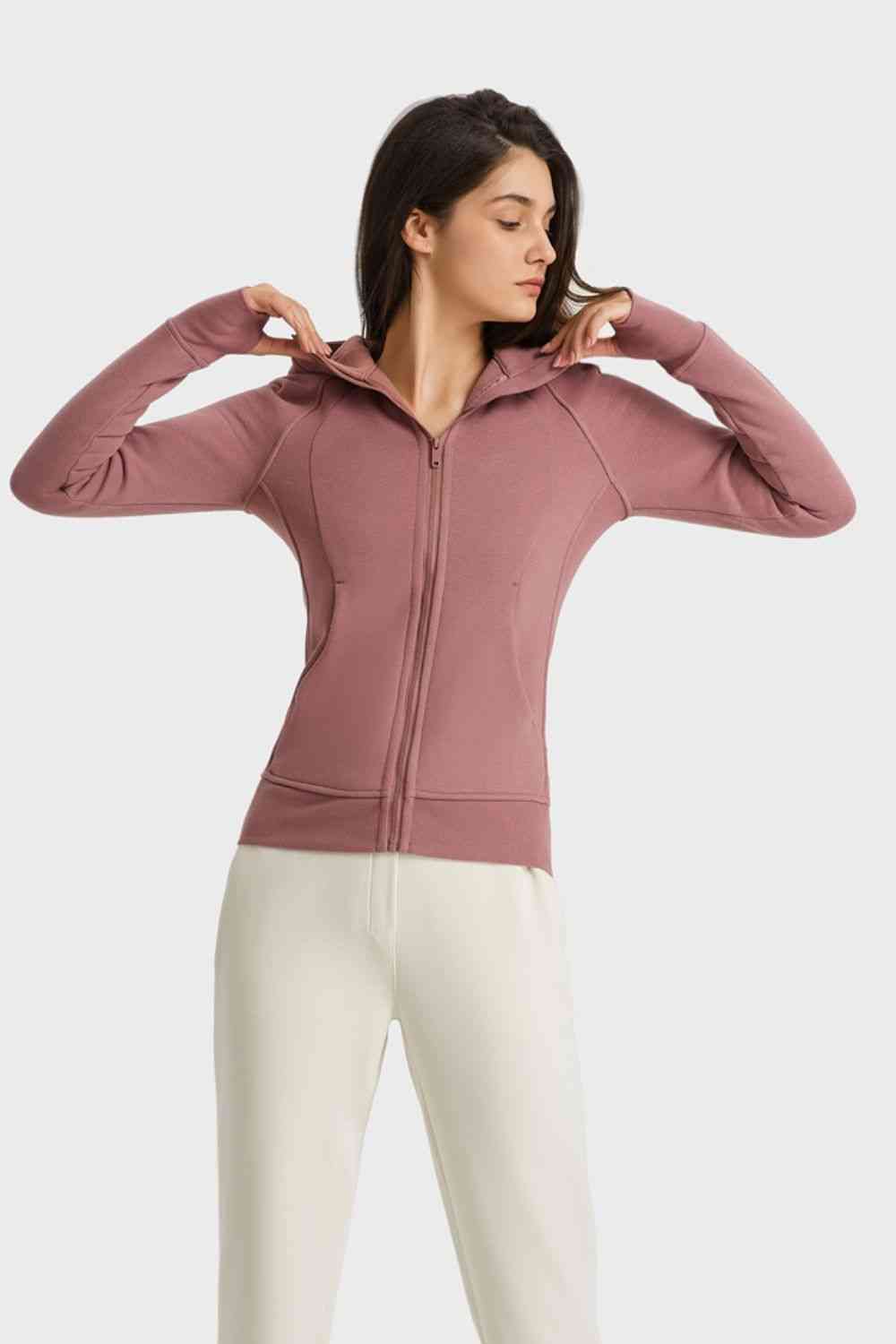 Zip Up Seam Detail Hooded Sports Jacket - Ladyez