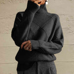 Geometric Turtleneck Long Sleeve Sweater - Ladyez