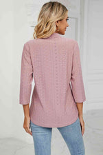 Eyelet Three-Quarter Sleeve Blouse - Ladyez