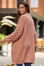 Open Front Ribbed Trim Duster Cardigan - Ladyez