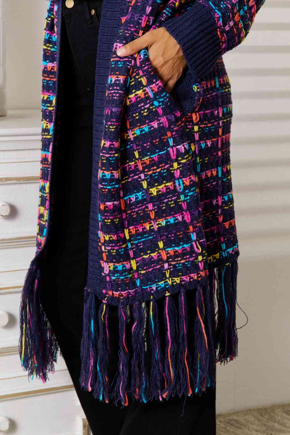 Fringe Hem Open Front Cardigan - Ladyez