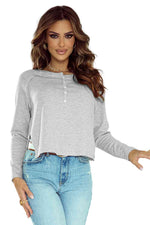 Buttoned Slit Long Sleeve Top - Ladyez