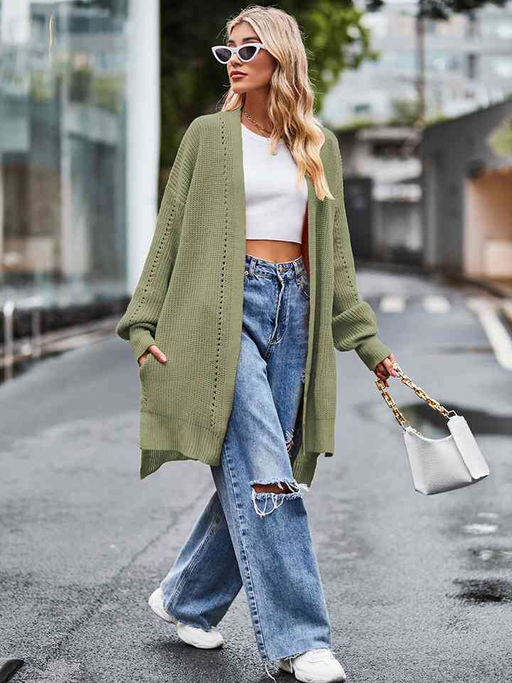 Long Sleeve Waffle-Knit Cardigan - Ladyez