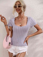 Scalloped Hem Square Neck Knit Top - Ladyez