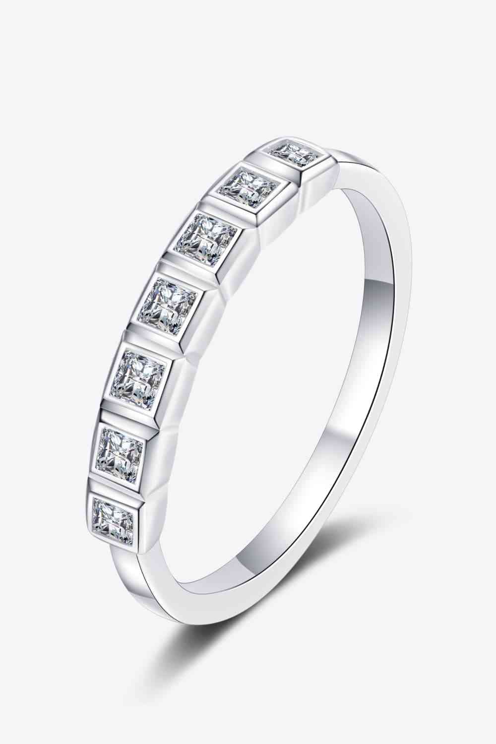 Moissanite Rhodium-Plated Half-Eternity Ring - Ladyez