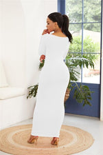 Round Neck Long Sleeve Maxi Wrap Dress - Ladyez