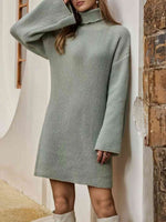 Turtleneck Dropped Shoulder Sweater Dress - Ladyez