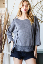 Reborn J Boat Neck Exposed Seam Slit Top - Ladyez