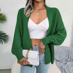 Open Front Lantern Sleeve Cardigan - Ladyez