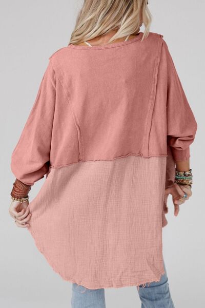 Santa Graphic Exposed Seams Round Neck Blouse - Ladyez