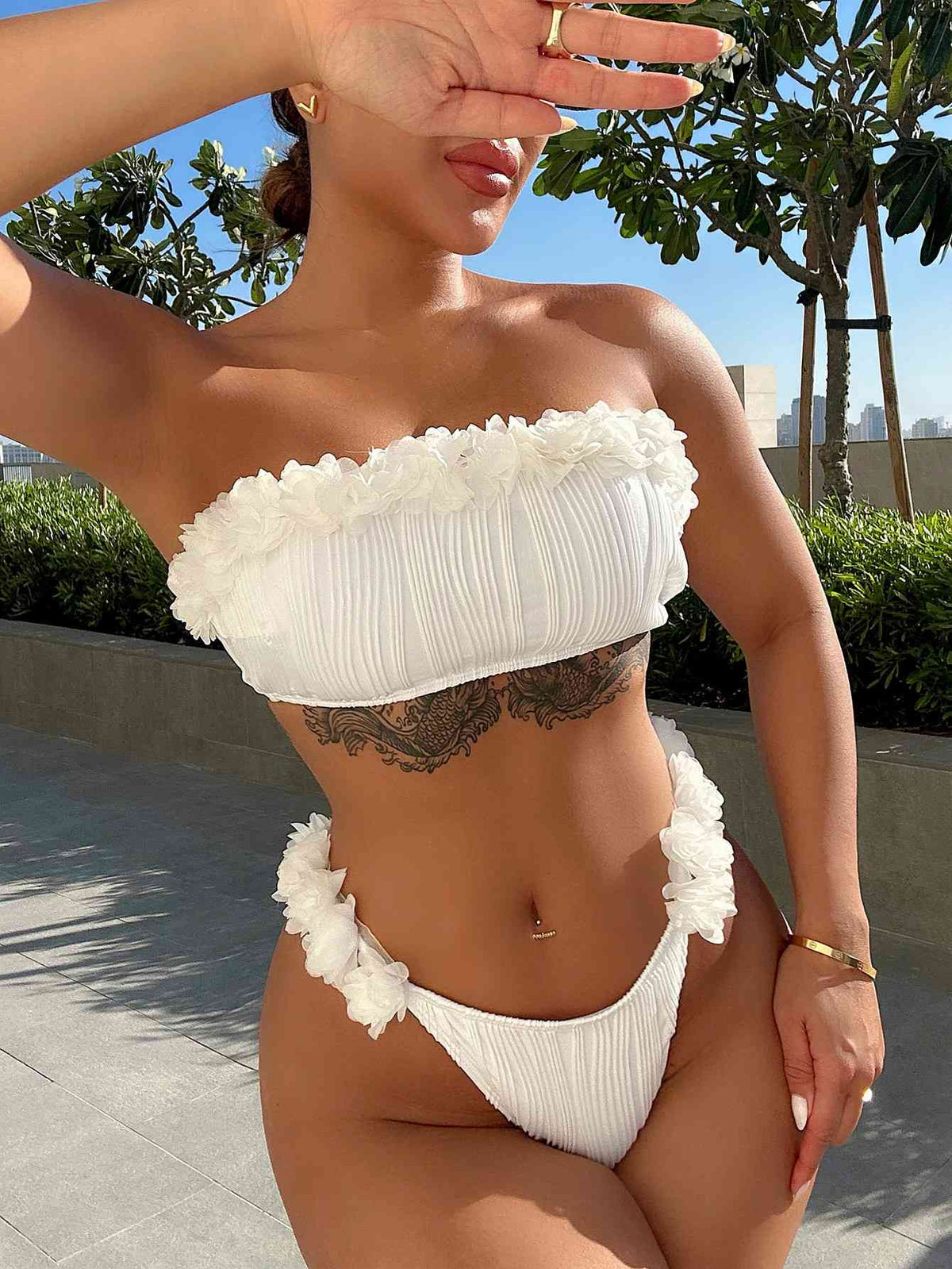 Applique Tie Back Two-Piece Bikini Set - Ladyez