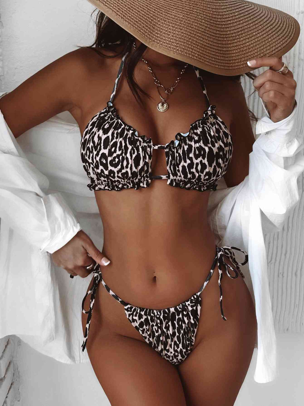 Frill Trill Halter Neck Bikini Set - Ladyez