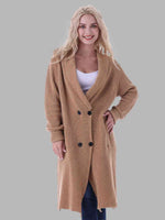 Double-Breasted Longline Cardigan with Pockets - Ladyez