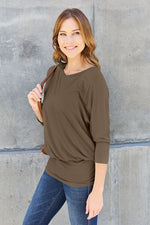 Basic Bae Full Size Round Neck Batwing Sleeve Blouse - Ladyez