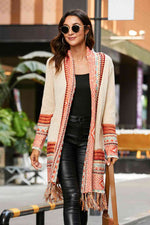 Multicolored Tassel Hem Open Front Cardigan - Ladyez