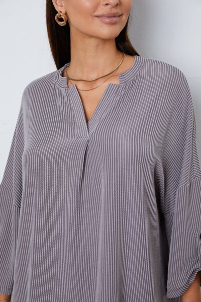 Notched Roll-Tab Sleeve Blouse - Ladyez