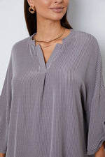 Notched Roll-Tab Sleeve Blouse - Ladyez