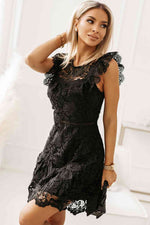 Round Neck Cap Sleeve Lace Mini Dress - Ladyez