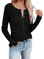 Round Neck Buttoned Long Sleeve T-Shirt - Ladyez