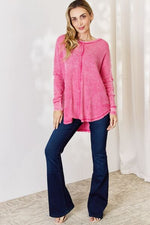 Zenana Oversized Washed Waffle Long Sleeve Top - Ladyez