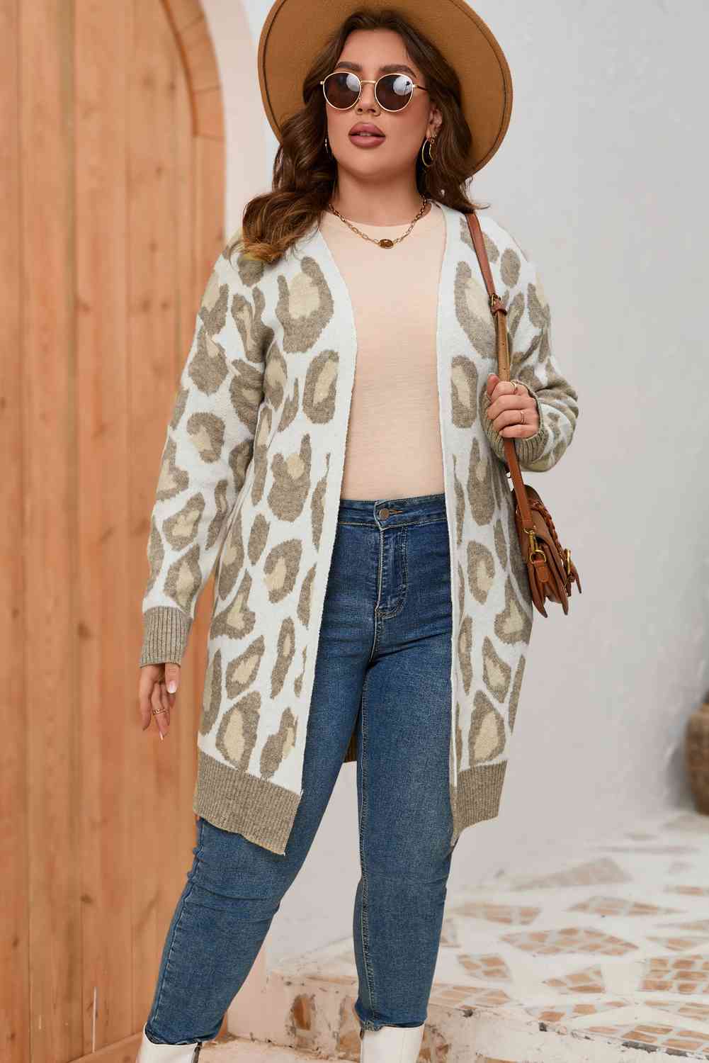 Plus Size Printed Long Sleeve Cardigan - Ladyez