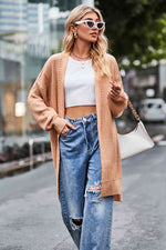 Open Front Dropped Shoulder Longline Cardigan - Ladyez