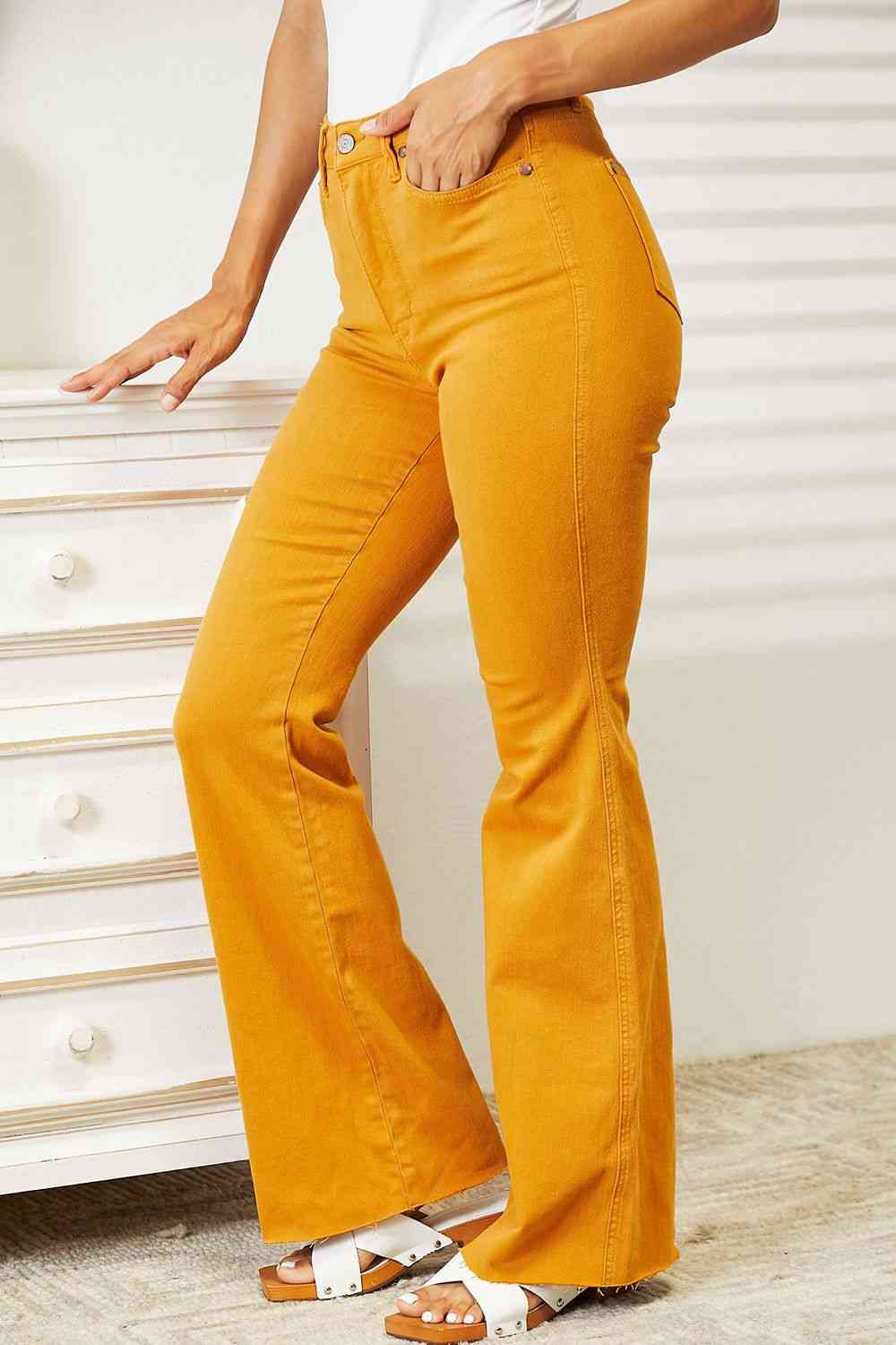 Judy Blue Full Size High Waist Tummy Control Garment Dyed Flare Jeans - Ladyez