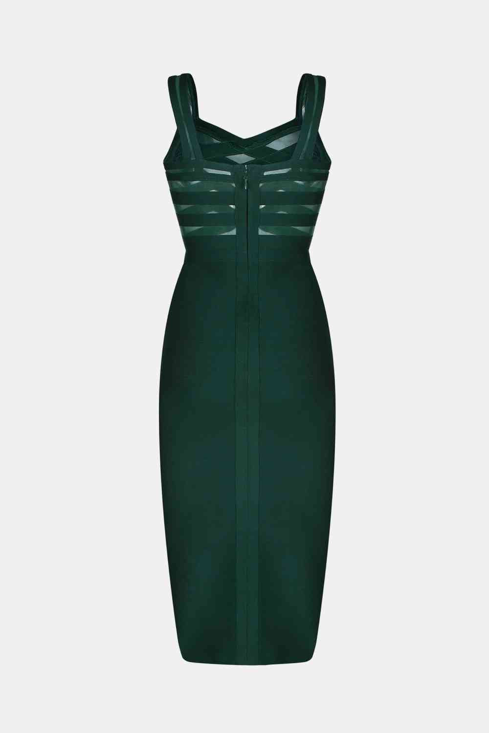 Sleeveless Spliced Mesh Midi Bandage Dress - Ladyez
