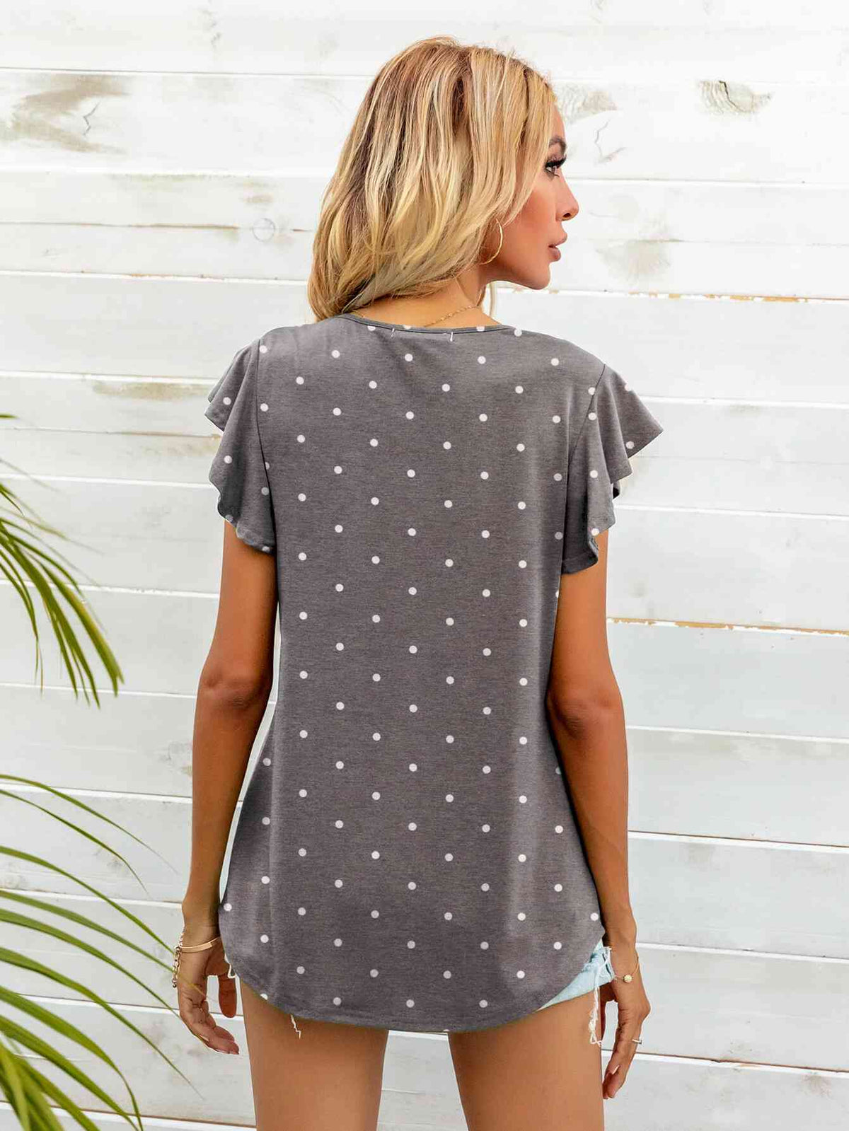 Round Neck Butterfly Sleeve Top - Ladyez