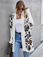Leopard Pattern Fuzzy Cardigan - Ladyez
