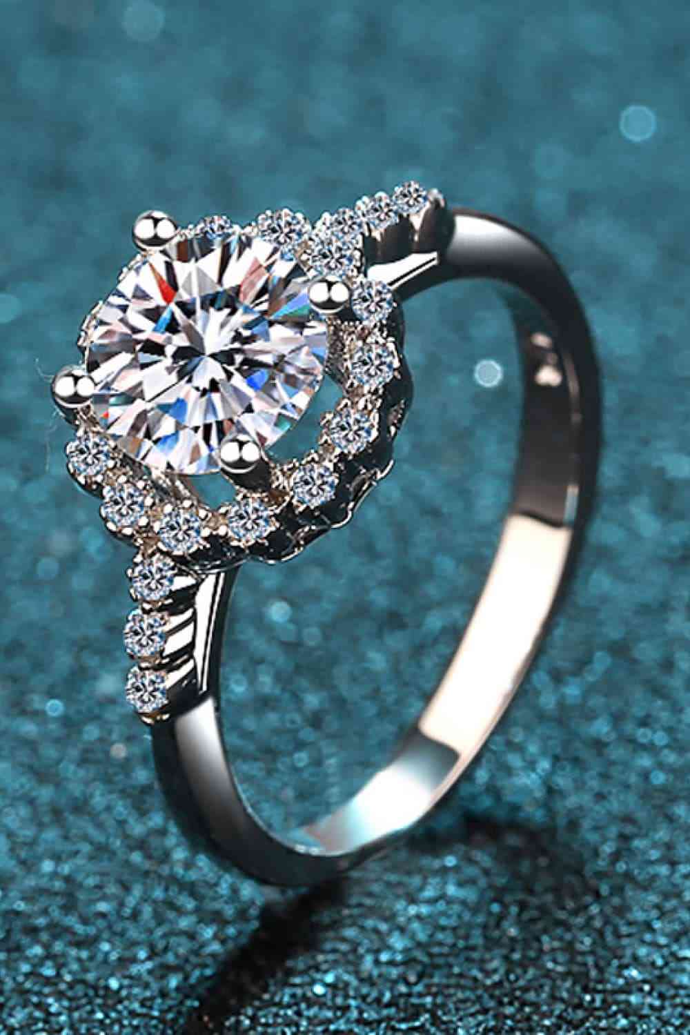 1 Carat Moissanite Rhodium-Plated Halo Ring - Ladyez