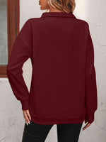 Zip-Up Dropped Shoulder Sweatshirt - Ladyez