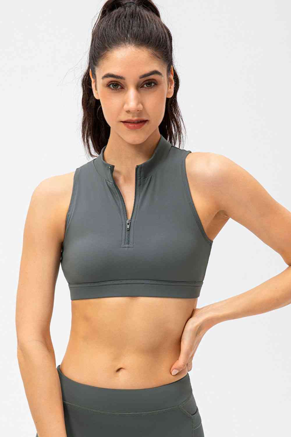 Full Size Cropped Cutout Back Zipper Front Active Tank Top - Ladyez