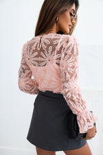 Flower Dotted Ruffled Sleeve Mesh Top - Ladyez