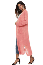 Long Sleeve Open Front Buttoned Cardigan - Ladyez
